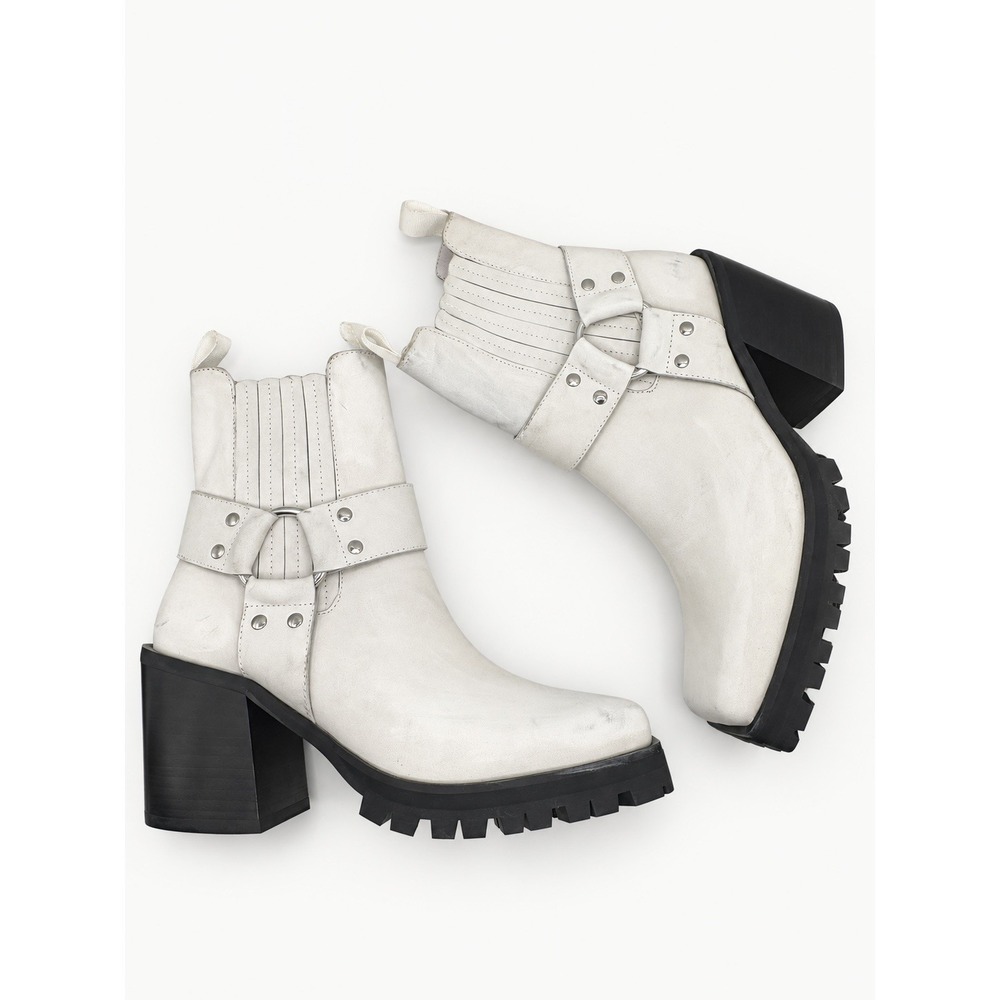 Jeffrey Campbell Off-White Harness Buckle Ankle Boots Square Toe Chunky Lug 7